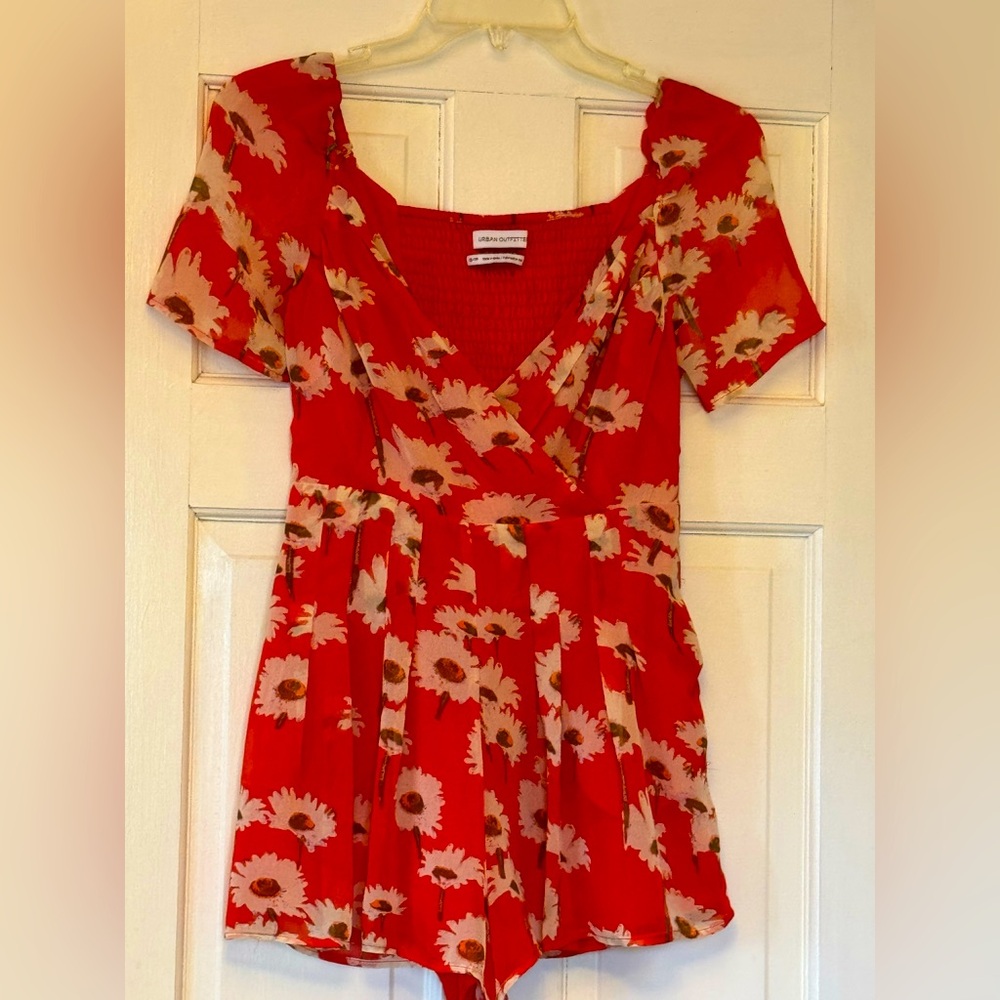 Urban Outfitters Orange Red Floral Romper